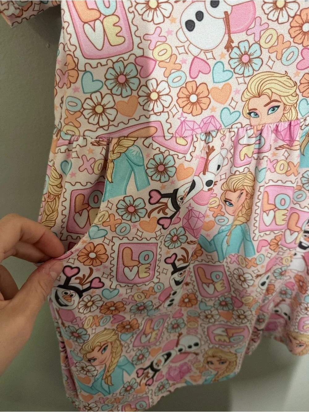 Girls Pink Frozen-Print Short Sleeve Dress